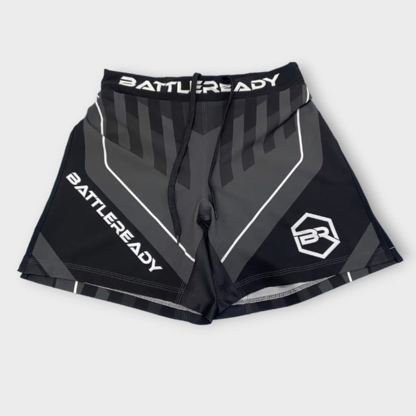 Black High Split MMA Shorts, Ufc Gladiator Style Shorts front, High Slit MMA Shorts.