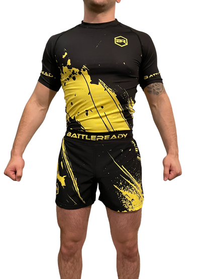 Hybrid MMA Fight Shorts - Black/Yellow